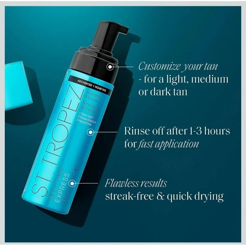 St Tropez Self Tan Express Bronzing Mousse 1 hr Fastest Sunless Tanner Mitt Kit